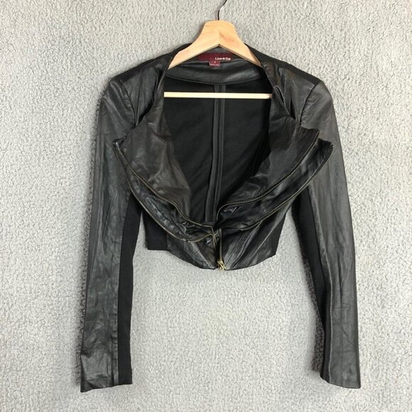Line & Dot Revolve Jacket Womens Small Black Leather RARE Moto Zip Cropped - Picture 1 of 11